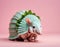 Mint Fairy Armadillo on Pale pink background copy space, AI Generation