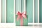 Mint gift boxes with pink bows on mint background. Generative AI