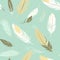 Mint and Gold Feathers Wallpaper Pastel Seamless Pattern