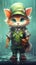 Mint Green Cap-Wearing Calico Cat with Vibrant Amber Eyes in Unreal Engine Style .
