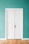 Mint green walls and wooden door in apartment