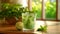 mint and lime juice Resting on a wooden table