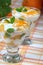 Mint yogurt dessert with oranges
