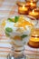 Mint yogurt dessert with oranges