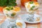 Mint yogurt dessert with oranges