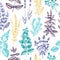 Mints and balms seamless pattern. Hand sketched aromatic and medicinal herbs background. Herbal tea ingredients. Mint plants in