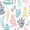 Mints and balms seamless pattern. And sketched aromatic and medicinal herb background. Herbal tea ingredients. Mint plants in