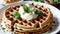 Minty Fresh Waffle Delight with Sprigs of Fresh Mint.AI Generated