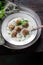 Minty turkish yogurt soup with meatballs.