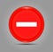 Minus sign icon. Negative symbol. Zoom out. Red circle button with icon. 3D button. Vector illustration isolate on a grey backgrou