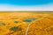 Miory District, Vitebsk Region, Belarus. The Yelnya Swamp. Aerial View Of Yelnya Nature Reserve Landscape. Narrow Wooden