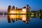 Mir Castle in the night landscape. Mir, Belarus