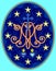 Miraculous medal of Our Lady, monogram M with symbols of hearts, surrounded by stars