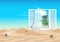 Mirage or window portal to an oasis in a hot desert