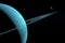 Miranda, Uranus V, orbiting around Uranus planet in the outer space