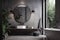 mirror gray room concrete bathroom decor luxury design sink home interior. Generative AI.