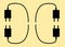 Mirror images of 4 identical EU European standard power plugs cables light yellow beige backdrop