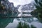 Mirror lake in Alpine mountains, Lago di Braies