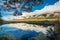 Mirror Lakes with reflection of Earl Mountains, Fjordland National Park, Millford, New Zealand