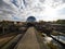 Mirror reflection of La Geode sphere ball round museum Parc de la Villette City of Science and Industry Paris France