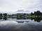 Mirror reflection panorama view of alps mountains in Ritzensee Lake Ritzen in Saalfelden Salzburger Land Austria Europe