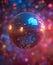 Mirrorball with colorful reflections on colorful background. Disco ball background photo