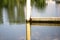 Mirrored steel pillars on the riverbank