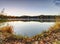 Mirroring of treetops in lake water level