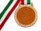 Misc.: Shiny Gold Medal with Red White & Green Ribbon