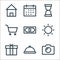 miscellaneous line icons. linear set. quality vector line set such as camera, plate, gift, sun, money, smart cart, hourglass,