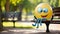 A mischievous balloon animal with googly eyes and a playful grin, sitting on a park bench