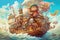 A mischievous pirate monkey sets sail on a banana ship, animal pirate illustration generative ai