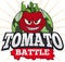 Mischievous Tomato over Military Button for a Funny Tomato Battle, Vector Illustration