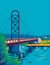 Mishawaka Riverwalk Bridge or St Joe River and Pedestrian Bridge Over St Joseph River Indiana WPA Poster Art