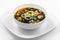 Miso soup, seaweed, tofu, mushrooms, leek