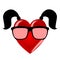 Miss heart. Colorful character personifying a woman in hipster glasses