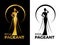 Miss lady pageant logo sign with Gold and black woman wear Crown in circle ring vector design