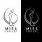 Miss pageant logo with abstract line Beauty queen wear dress and Raise hand waving sign vector design