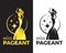 Miss pageant logo - Black and gold tone The beauty queen pageant standing and waving with stars and circle ring around vector