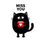 Miss you. Cat kitten holding coffee cup. Sad grumpy bad emotion face. Cute cartoon kitty character. Kawaii funny animal. Love