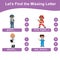 Missing letter worksheet with kidsâ€™ dream profession. Educational printable activity kit for toddlers
