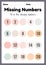Missing numbers worksheet, math printable sheet for preschool and kindergarten kids activity to learn basic mathematics