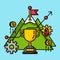 Mission successful business. Winner competition game trophy flat design