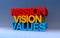 Mission vision values on blue