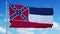 Mississippi flag on a flagpole waving in the wind, blue sky background. 3d rendering
