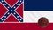 Mississippi flag waving and basketball ball rotates, loop