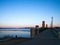 Mississippi River Bridge at frozen Lake Bemidji at sunset