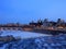 Mississippi river in downtown Minneapolis at dusk