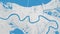 Mississippi river map, New Orleans city, USA. Watercourse, water flow, blue on grey background road street map. Detailed vector