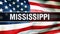 Mississippi state on a USA flag background, 3D rendering. United States of America flag waving in the wind. Proud American Flag